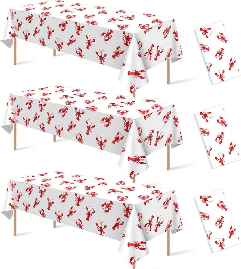 3 Pack Crawfish Boil Party Tablecloth 108x54 Inch, Plastic Disposable Rectangle Lobster Table Cloth for Seafood Boil Party Supplies Crawfish Party Birthday Decoration(White)