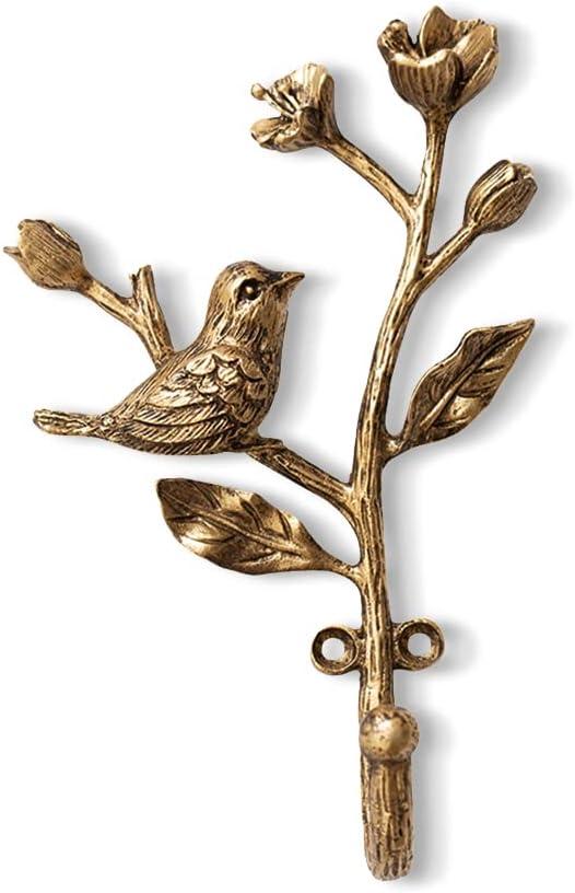 Vintage Bird on Branch with Flowers Decorative Wall Hooks,Alloy Wall Mounted Coat Hooks for Hanging Coats,Hats,Keys and Purse & Clothes in Hallway, Bathroom (A)