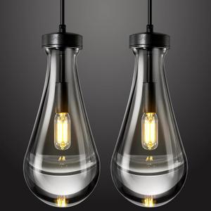 Raindrop Pendant Lights Kitchen Island Set of 2 Teardrop Black Hanging Light Fixtures Clear Solid Glass Pendant Light Modern Chandeliers for Dining Room Porch Corridor Living Room