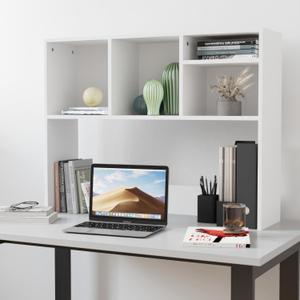 Flash Furniture Lotus Desktop Bookshelf Organizer, Space Saving Bookshelf for Desktop with Multiple Cubby Spaces, Engineered Wood, 37" W, White
