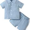 Boy Outfits 4T 5T Boy Shorts Set Cotton Linen Outfits Summer Clothes for Boys 4T 5T Boy Clothes Blue