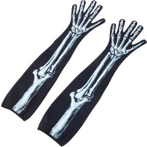 SAFIGLE 1 Pair Halloween Skeleton Gloves Full Finger Bone Gloves Long Sleeve for Halloween Cosplay Party Decor (Size 3)