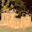 Christmas Decorations for Home, Set of 3 Lighted Gift Boxes, Warm White LED with Bows for Indoor Party Holiday Decor(Star)