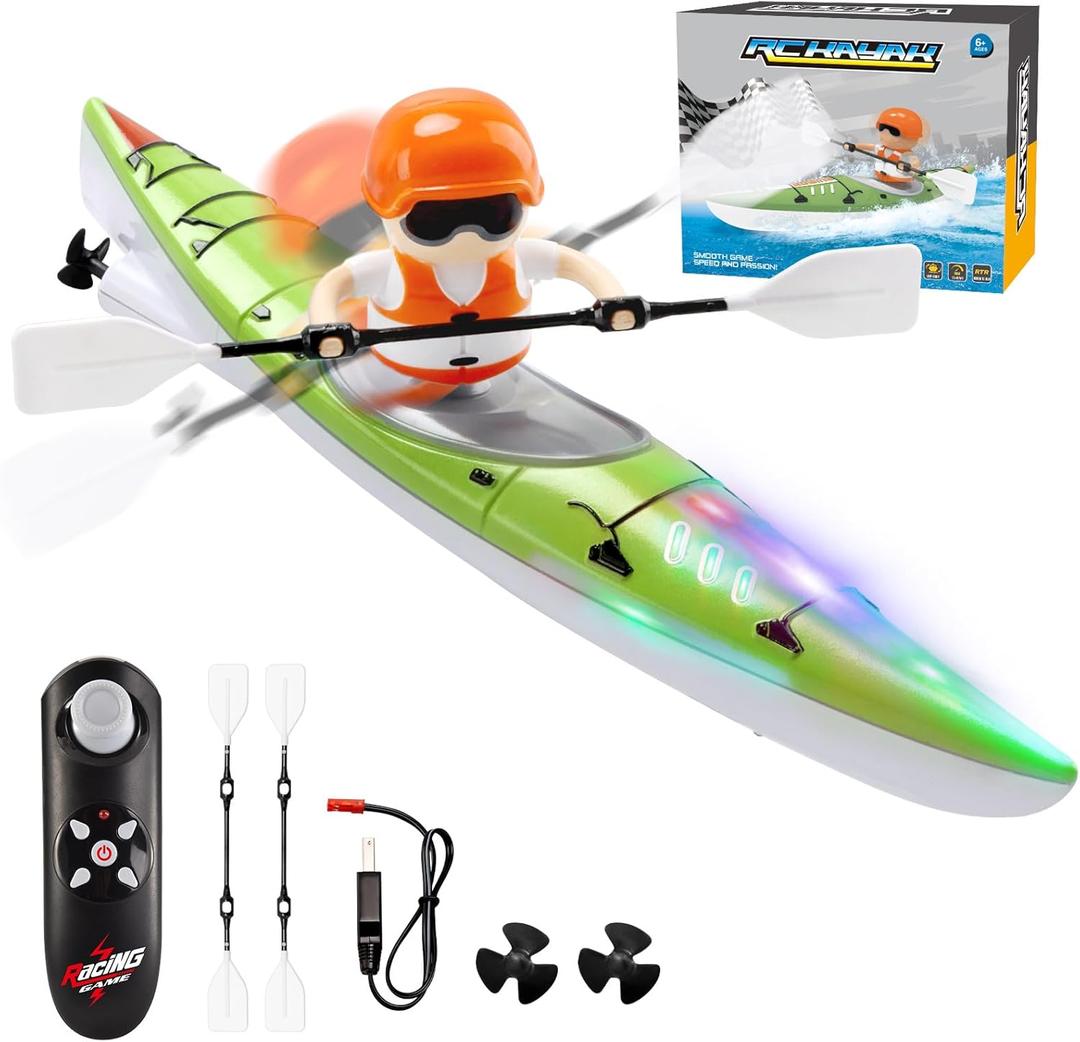 Remote Control Boat for Kids 6-12: Rc Speedboat Toy with Led Lights - Smart Water Sensor Auto On/Off, Dual Modes 2.4ghz Remote Boat for Pool Lake Bath Fun - Gift for Kids Ages 6-12+Green