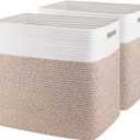 OIAHOMY Storage baskets for Shelf, Large Collapsible Storage Bins, Blanket Basket Living Room, 16.5 x 13 x 15 Inches-Pack of 2-Brown