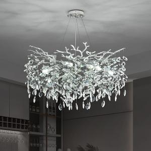 Modern Crystal Raindrop Chandelier, Silver Round Art Deco Tree Branch Lighting Fixture for Dining Room Living Room Foyer 8 Lights D23.7''