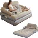 JEASONG Blow Up Couch Air Mattress Queen with Built in Pump, 2-in-1 Air Sofa & Inflatable Mattress, AirBed Blow Up Mattress with Headboard & Cupholder, Inflatable Couch for Camping, Movie Night, Guest