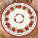 Aytipun Christmas Round Fitted Tablecloth with Elastic for 44-48 Inch Tables Winter Floral Leaves Print Fitted Table Cover Waterproof Holiday Theme Farmhouse Indoor Outdoor Patio Picnic Party Decor