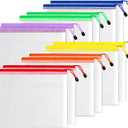 SUNEE Plastic Mesh Zipper Pouch 10x14 in (6 Colors, 12 Packs),Extra Large Water-Resistant Zip Bag for School Office Supplies, Puzzles & Games Organizing Storage (Multicolored)