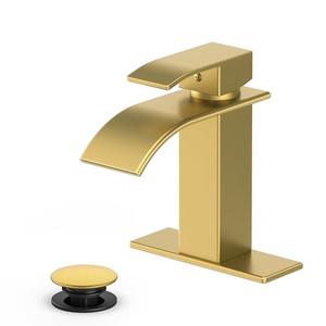 Ryuwanku Bathroom Faucet Brushed Gold Modern Waterfall Bathroom Sink Faucet with Single Handle Suitable for 1 or 3 Holes, Supply Deck Plate and Hose…