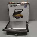 OSTBA Panini Press Grill with Adjustable Temperature, 4-Slice Indoor Grill, 180 Open Sandwich Maker with Drip Tray, Non-Stick Plates, Stainless Steel, 1200W