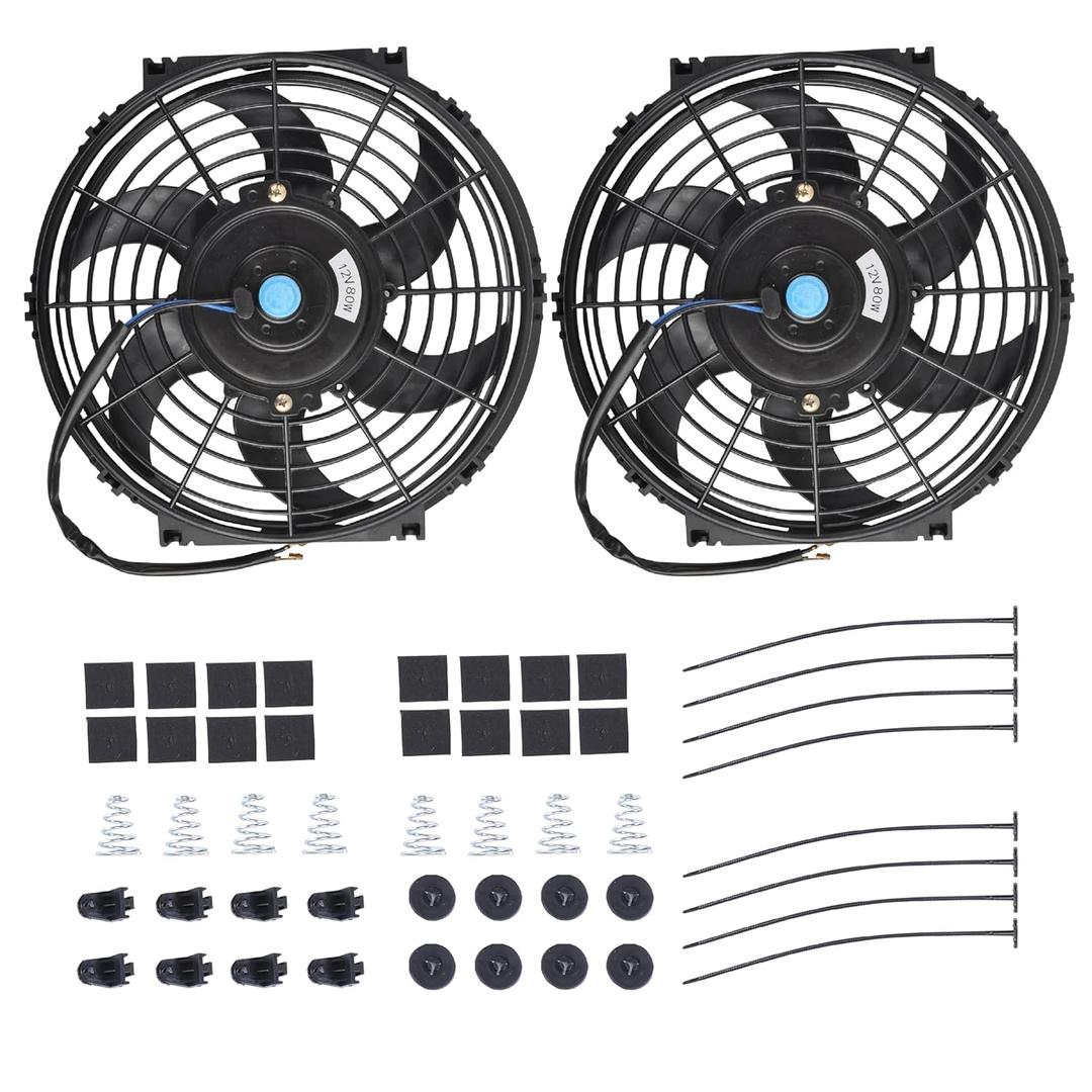 10" Electric Radiator Cooling Fan Assembly Kit, Universal High Performance 12V 80W Motor with Fan Mounting Kit - Black (2 Pack)