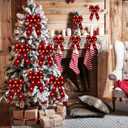 Crowye 12 Pcs Large LED Valentines Bows Lighted Velvet Bows Decoration Wreath LED Light Bow Christmas Tree Topper for Indoor Outdoor Xmas Winter Decoration(5 x 8 Inches,Burgundy)