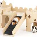 Guinea Pig Hideout House, Deluxe Wooden Hamster Hideout with Climbing Ramp & Rest Zone, Bunny Castle Tower Toy for Guinea Pig Chinchilla Gerbil Hedgehog Small Animal House Habitat Hut