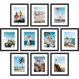 decorUhome 8x10 Picture Frame Set of 10, Display Photos 5x7 with Mat or 8x10 Unmatted for Picture Frames Collage Wall Decor, Black