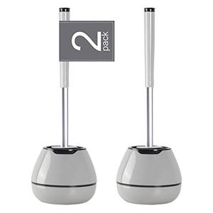 BOOMJOY Toilet Brush and Holder Set 2 Pack, Silicone Toilet Bowl Cleaner Brush, Toilet Scrubber Brush with Tweezers for Bathroom Cleaning, RV Accessories, House Organization Must-Haves - Gray