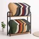 SWTYMIKI Hat Stand for Baseball Caps - 2 Tier Wood & Metal Removable Tabletop Hat Organizer Storage Display Rack, Holds up to 20 Caps for Desk, Closet Shelf, Dresser (Black)