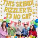 Skibidi Rizzler Birthday Banner Decorations - This Skibidi Rizzler Is 13 No Cap Gold Glitter Banner, Pre-Strung Stars Hearts Garland Ideas Funny Zoomer Gen Z Slang 13th Birthday Party Supplies