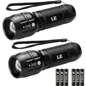 Lighting EVER LED Flashlights High Lumens, Small Flashlight, Waterproof, Adjustable Focus Flash Light for Outdoor, Emergency, Camping, AAA Batteries Included, 2 Pack (Black)