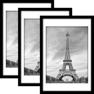 Abtgt 20x30 Frame Set of 3, Display Pictures 18x24 with Mat or 20x30 without Mat, Poster Frames for Vertical & Horizontal Wall Hanging Display, Black