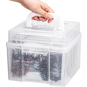 Photo Organizers and Storage 5x7 with Handle, 6 Inner Plastic Photo Storage Box, Dustproof Picture Containers for Index Cards, Stamps, Crafts, Seeds, Sticker Storage (Transparent)