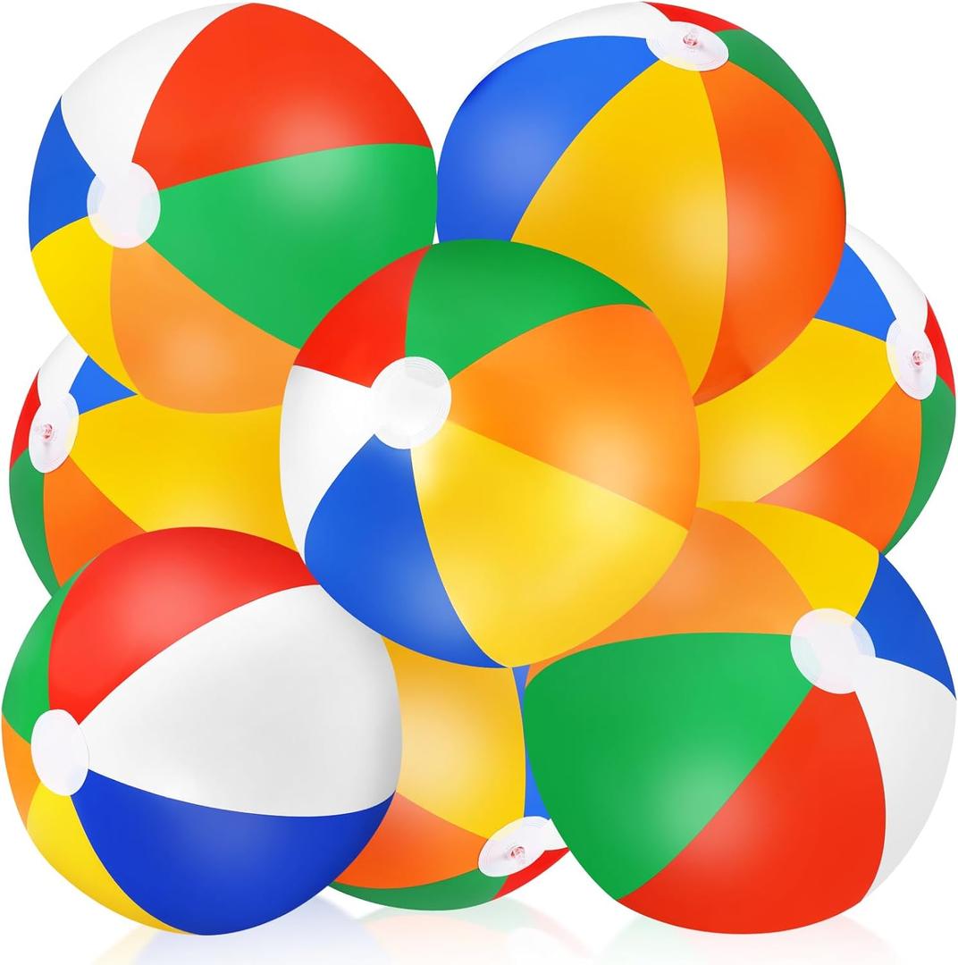 Large Beach Ball,8 Packs 24" Large Rainbow Beach Ball Bulk, Inflatable Pool Toys for Party Supplies Decorations, Adults Kids Birthday Luau Summer Beach Water Games Beachballs Party Favors