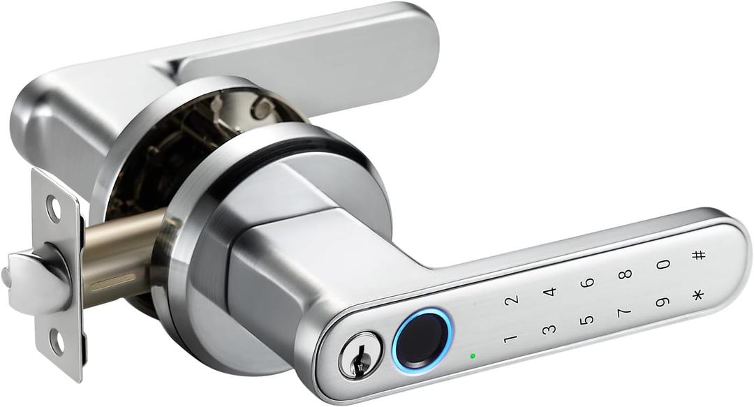 Fingerprint Door Knob with keypad, Entry Keyless Door Lock with Handle, Fingerprint, Code, Keys, 0.2s Biometric Smart Door Lock for Bedroom, Hotel, Office