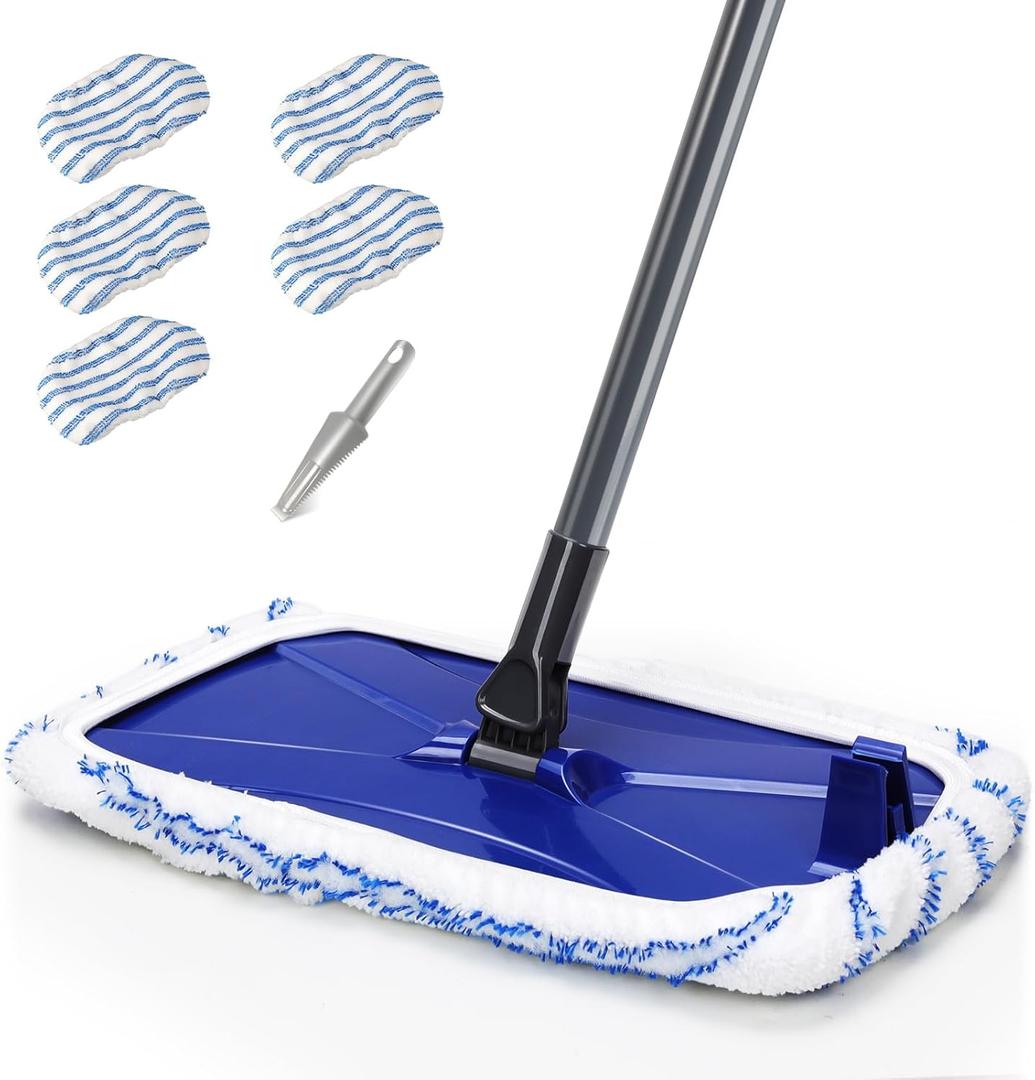 Microfiber Dust Mop for Floor Cleaning, Hardwood Flat Dry and Wet Mop with 5 Reusable Mop Heads for Wood, Laminate, Tile Floor (51H)