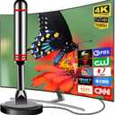 TV Antenna for Smart TV Indoor, 2024 Newest Antenna with Strong Magnetic Base, 360&Long Range Reception TV Antenna for Local Channels, Easy Setup Antenna for TV Without Cable (Black+Red)