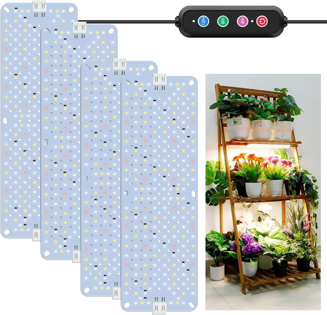 40W Ultra-Thin Panel Full Spectrum Grow Lights, 768 LEDs Growing Light for Indoor Plants with Daisy Chain Function, Grow Lights for Seed Starting with 4/8/12/16/20H Auto On/Off Timer (4pcs)