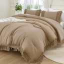 Andency Taupe Comforter Set King, 3 Pieces Boho Tassel Lightweight Soft Bedding Comforter Sets for King Bed, All Season Fluffy Fringe Bed Set (104x90In Comforter & 2 Pillowcases)