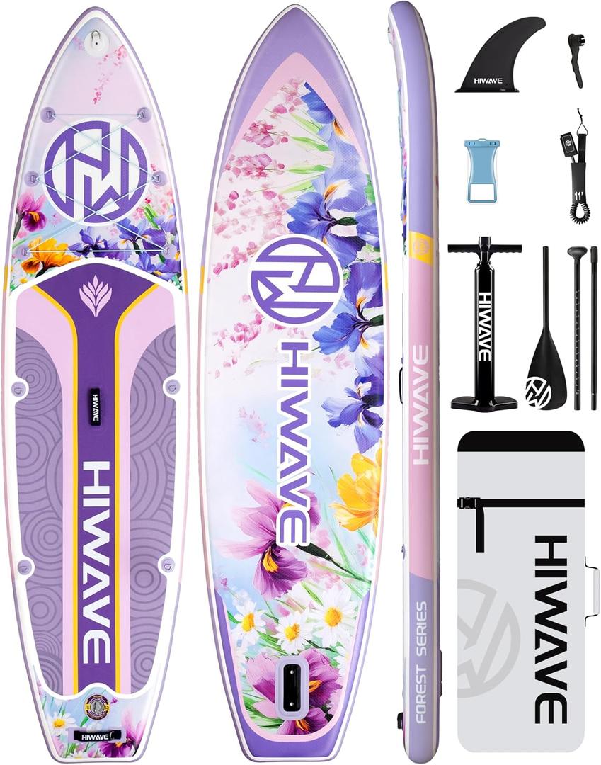 Hiwave Inflatable Paddle Board 11 '* 34 "* 6" Extra Wide Sup Board, 420lb Capacity Paddle Board for Adults, Suitable for Sea and Lakes, 2+1Family Board