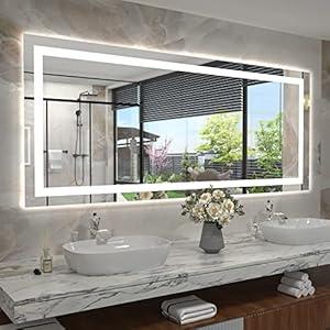 ODDSAN 72x48 LED Lighted Mirror for Bathroom Wall Mounted, Dimmable Vanity Mirror with Lights, Anti-Fog, ETL Listed (Backlit and Front Lighted)