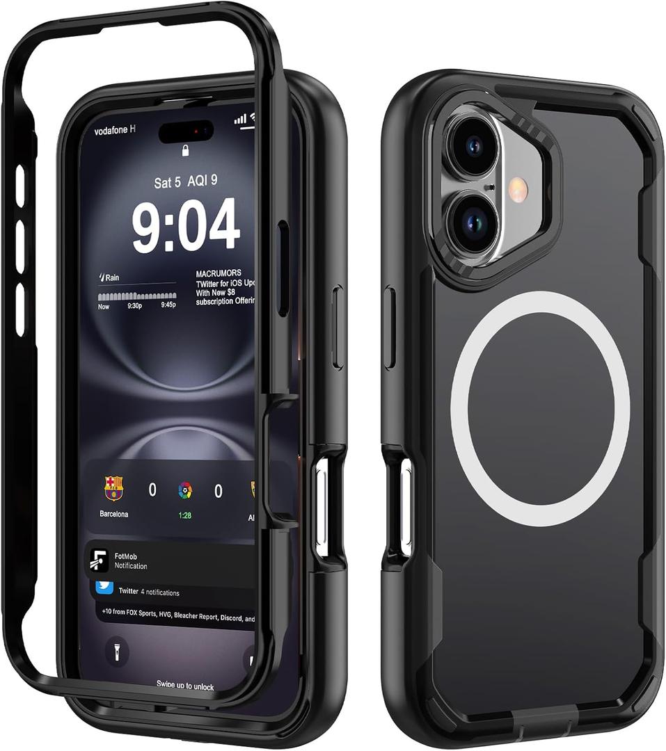 DEERLAMN Magnetic Shockproof Case for iPhone 16 6.1-Inch, [Compatible with MagSafe] [Military Grade Drop Protection] 2-Layer Durable Bumper Heavy Duty Protecive Phone Cover, Black