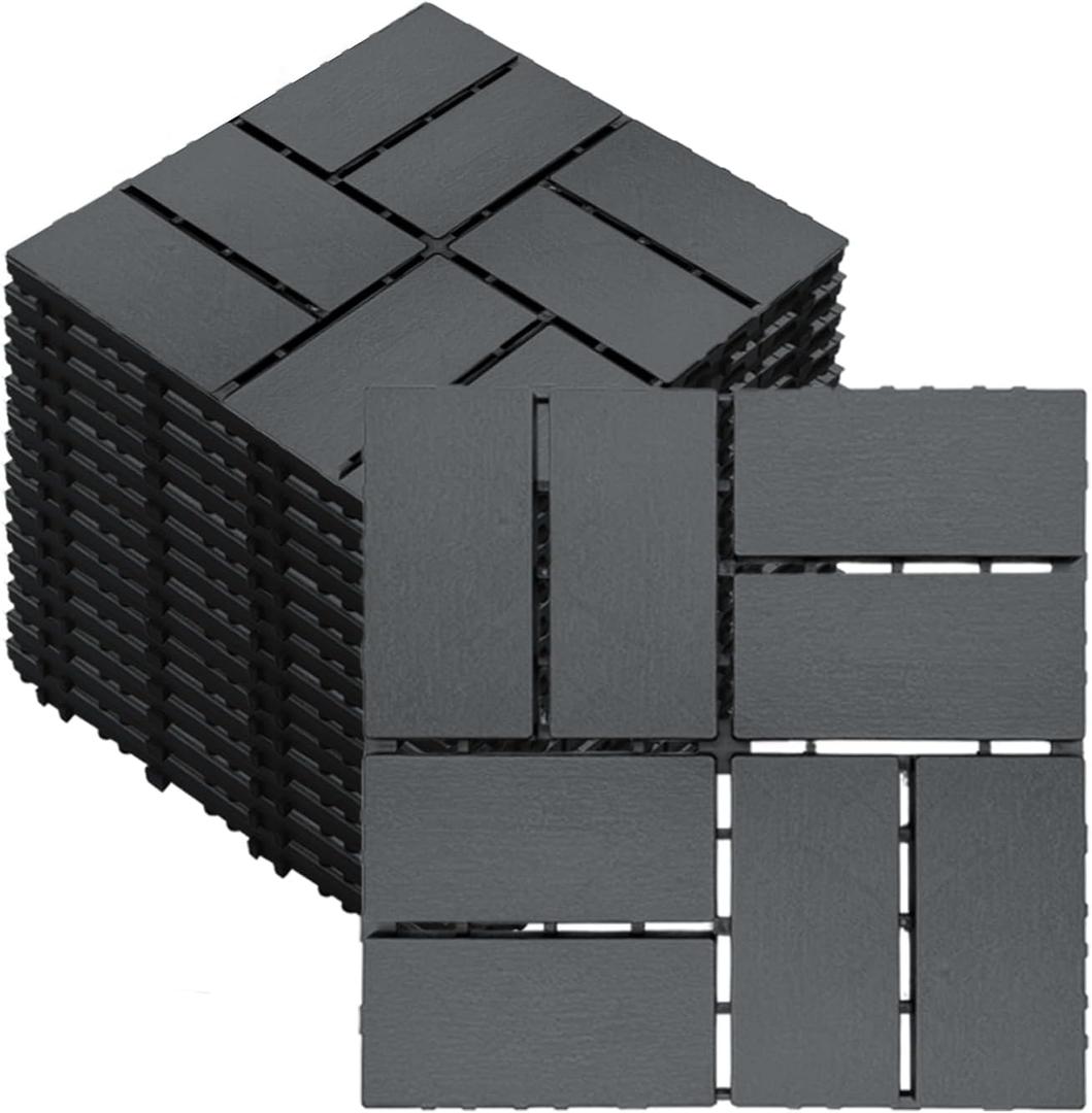 12 PCS 12x12 Inch Interlocking Deck Tiles - Waterproof All-Weather Outdoor Patio Flooring for Pool, Balcony, Backyard, Porch & Garden, Dark Grey