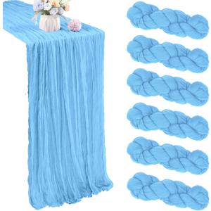 6 Pack Baby Blue Cheesecloth Table Runner 35x120 Inch Gauze Rustic Boho Table Runner 10FT Cheese Cloth for Spring Wedding Decor Birthday Party Bridal Baby Shower Table Decoration