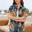 Women Hawaiian Shirt Floral Tropic Print Tee Hawaii Button Down Tshirt Beach T Shirt Summer Short Sleeve Tops (Green, M)