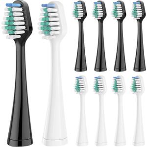 Replacement Toothbrush Heads for AquaSonic Duo Series and Home Dental Center Electric Toothbruh, NOT Compatible with Duo Series Pro, 5 White + 5 Black (1 Count (Pack of 10))