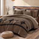 MaiRve Embroidery Comforter Set, Boho Farmhouse Western Bedding Set, All Season Bed in A Bag Comforter Set with Sheets, Pillowcases & Shams, Brown Queen 7 Pieces