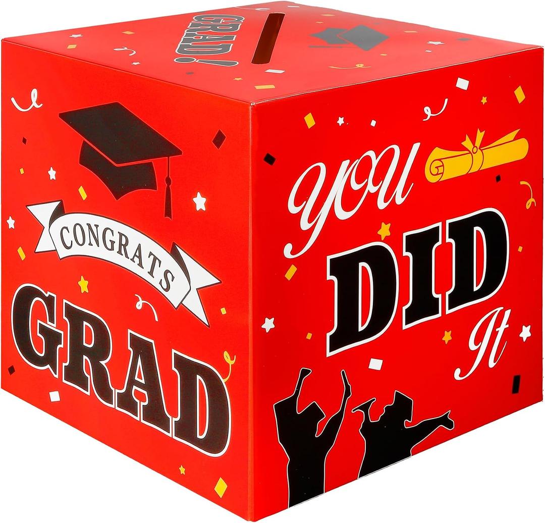 2 x Graduation Card Box, Graduation Decorations 2026 Red and Black, Red Graduation Box, Graduation Card Holder, Foldable Cardboard Congrats Grad Card Gift Box for Graduation Party Supplies Party Favors