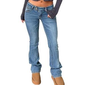 Women's Stretch Low Rise Double Button Elastic Skinny Vintage Flare Jeans S