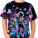Boys Girls 3D Graphic Tees Unisex Short Sleeve T Shirt Novelty Neon Shirts for Boys 5-14 Years (Black)