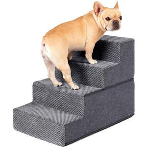 Dog Stairs for Bed, 4-Step Dog Steps for High Bed, Pet Steps for Small Dogs and Cats, Non-Slip Balanced Pet Ramp Indoor, Grey, 15"Wx18"Hx24"L