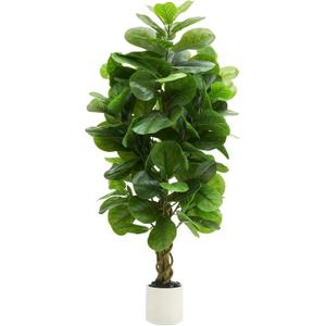 Artificial Fiddle Leaf Fig Tree 5FT, Large Fake Tree in White Pot, Artificial Plants Indoor with Pebble, Realistic Green Lush Faux Fig Trees Lyrata Plants for Home Office Room Porch Decor