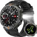 Military Smart Watches for Men Built-in GPS with LED Flashlight Compass, 3ATM Waterproof Rugged Tactical Smartwatch with Text and Call, 1.45" HD Fitness Tracker with HR SPO2 Monitor for iPhone Android (Black)