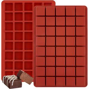 JOERSH 2PCS Square Silicone Caramel Hard Candy Molds for Chocolate, Truffles, Ganache, Jelly, Praline, Brownie, Butter, Ice Cube Tray (2 Pcs: 40 Cups, 1.2x1.2x0.7 Inch)