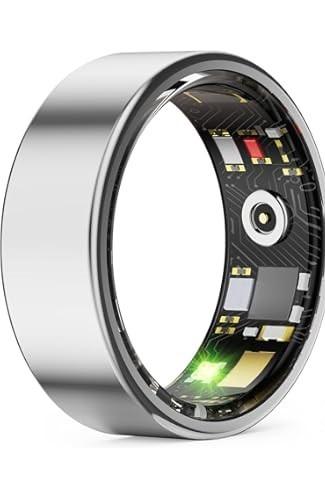 Smart Ring for Women Men, Health Fitness Tracker Rings, IP68 Waterproof, Long Lasting Batteries Sleep Ring with Charging Case and Protector, Remote Photography, No App Fees (Silver, Size 9)