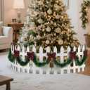 16 Inch Christmas Tree Fences Christmas Tree Gate White Wooden Picket Fence Barrier with Plaid Bows and Garland for Pets Dog Cat Xmas Decorations for Home, Wedding, Party, Garden