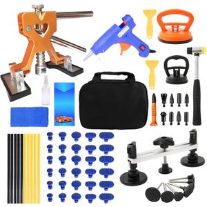 69PCS Auto Body Paintless Dent Removal Tools Car Dent Repair Kit, Adjustable Dent Puller Kit with Gold Dent Lifter,Bridge Puller for Car Dent Repair and Suction Cup Dent Puller