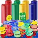 Bulk Plastic Poker Chips Set with Numbers,Denomination Printed Casino Style Chip for Texas Home Game Holdem Poker Nights,Blackjack or Roulette Games,Casino Parties (480 pcs)